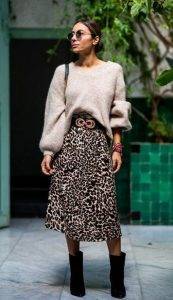 outfit με leopar φούστα